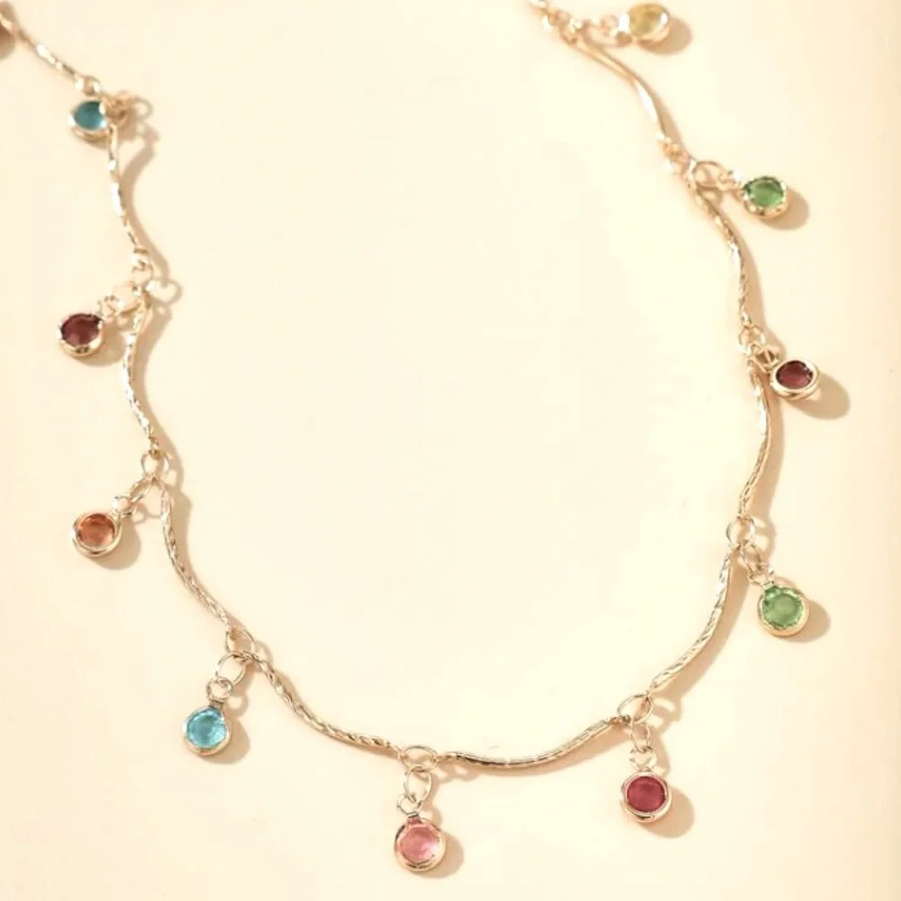 Candy Color Rhinestone Pendant Choker Necklace (Gold) - Picture 7 of 7